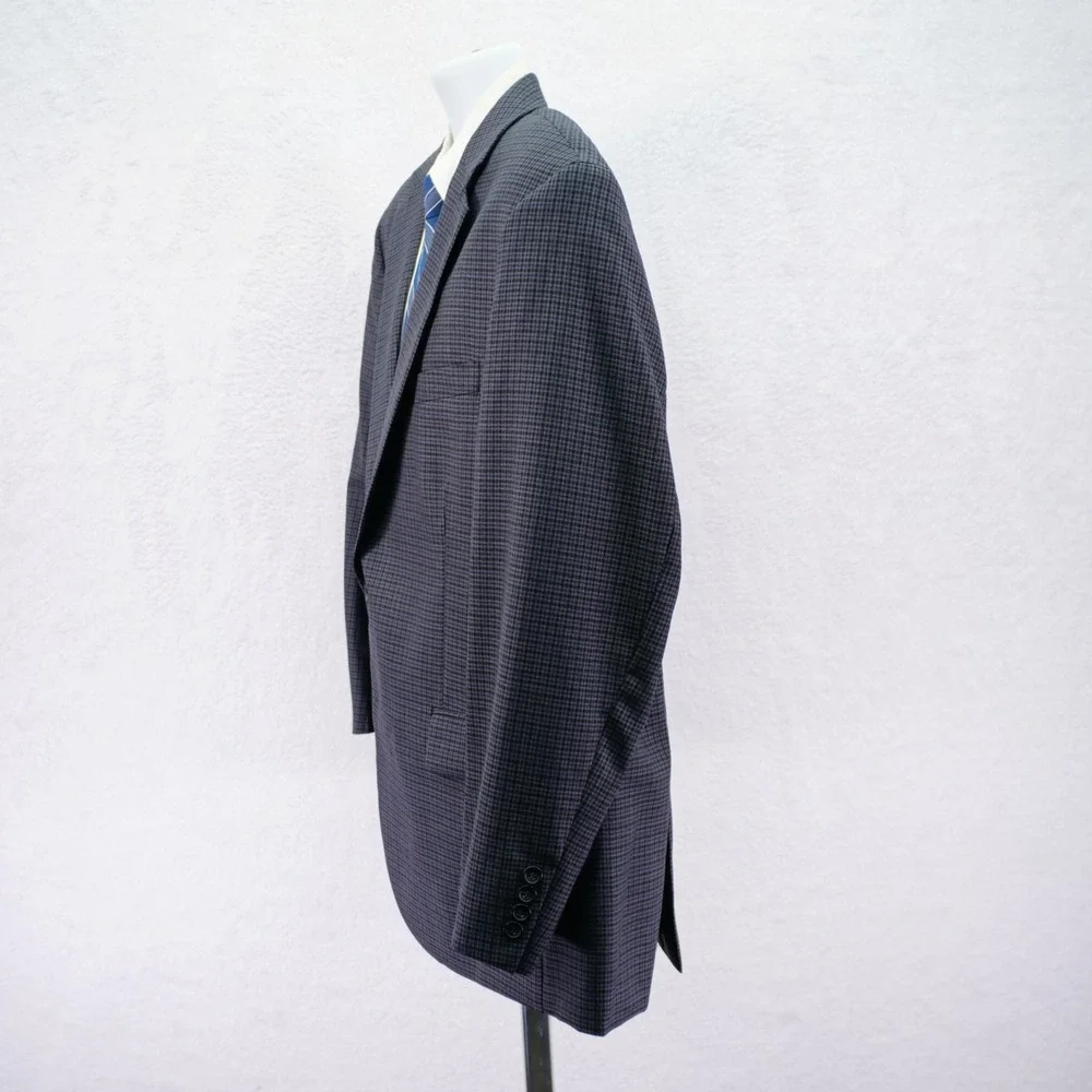 Pronto Uomo Platinum‎ Wool Blend Sport Coat Blue Gray Black Plaid Portly 46R